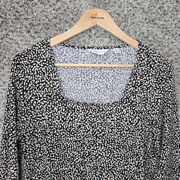 Susan Graver Top Womens Medium Black Printed Liquid Knit Square Neck Blouse - Picture 4 of 7